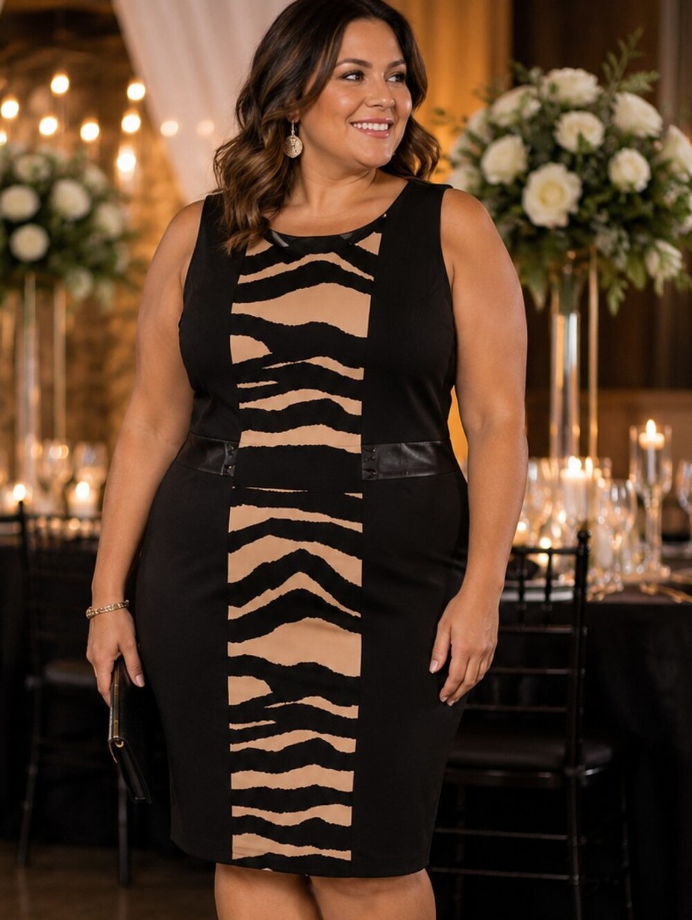 Tahari Arthur S Levine Black and Tan Structured Dress. NWT